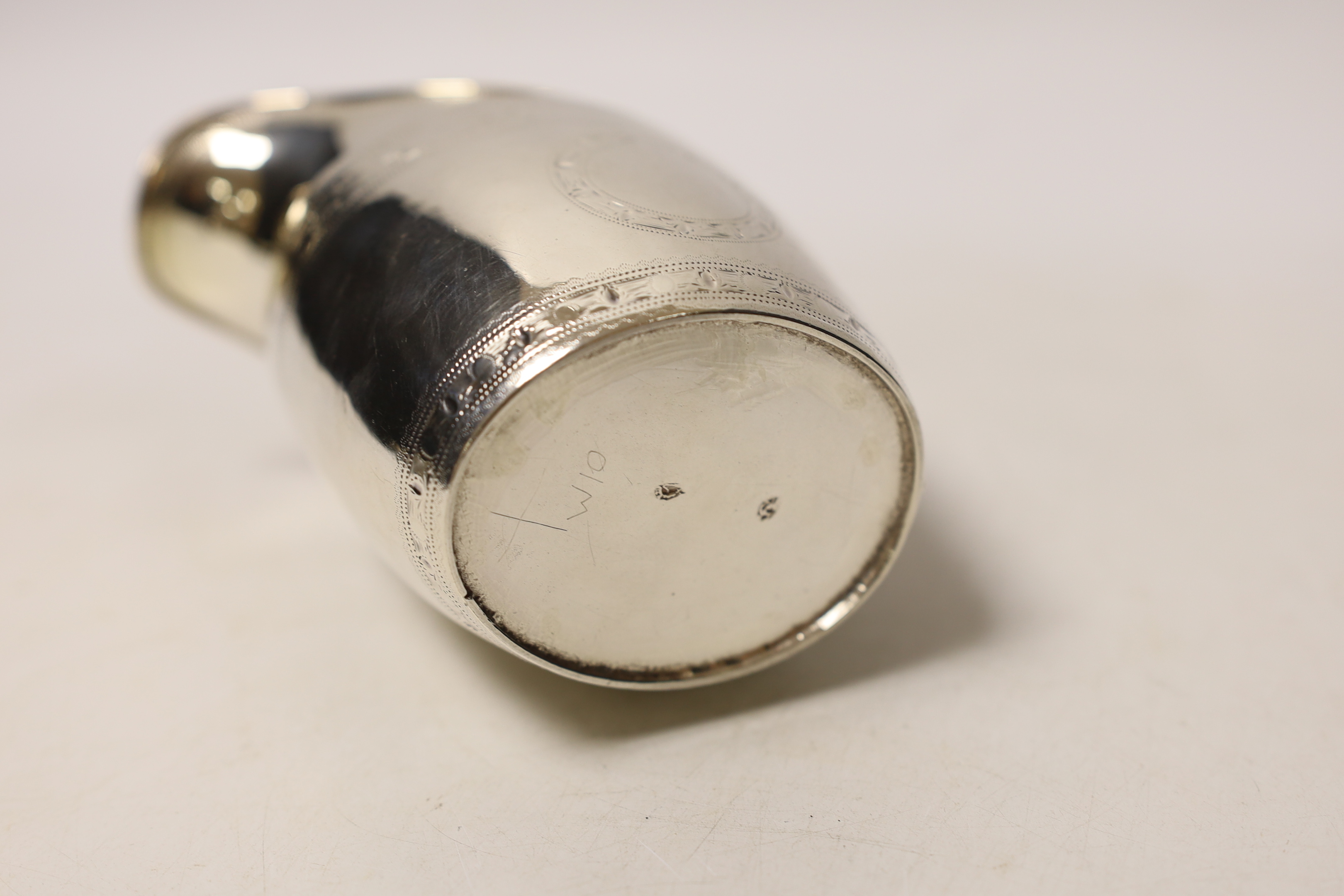 An early 19th century Irish engraved silver cream jug, crowned harp mark only, 13cm, 4.5oz.